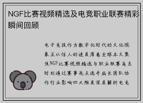 NGF比赛视频精选及电竞职业联赛精彩瞬间回顾