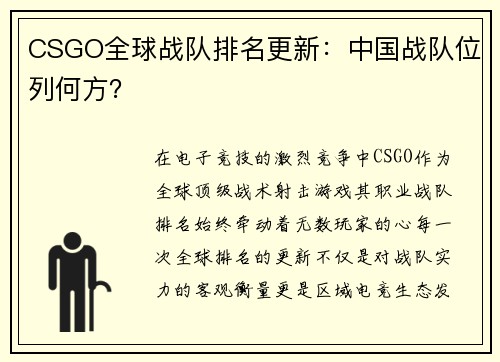 CSGO全球战队排名更新：中国战队位列何方？